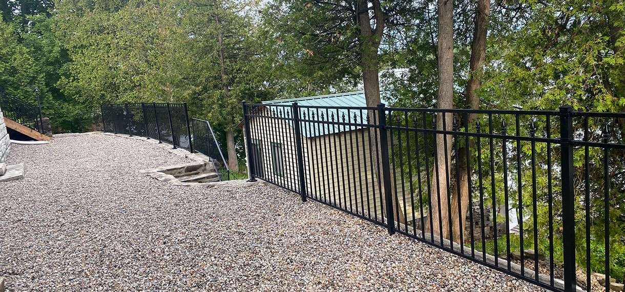 Grading, Landscaping With Wrought Iron Fence