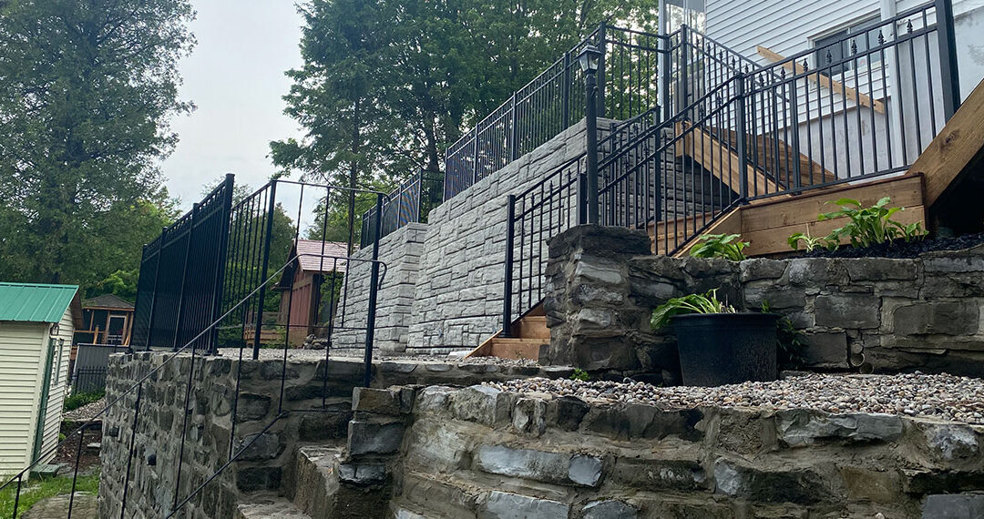 Retaining Walls Landscaping With Wooden Steps & Railings