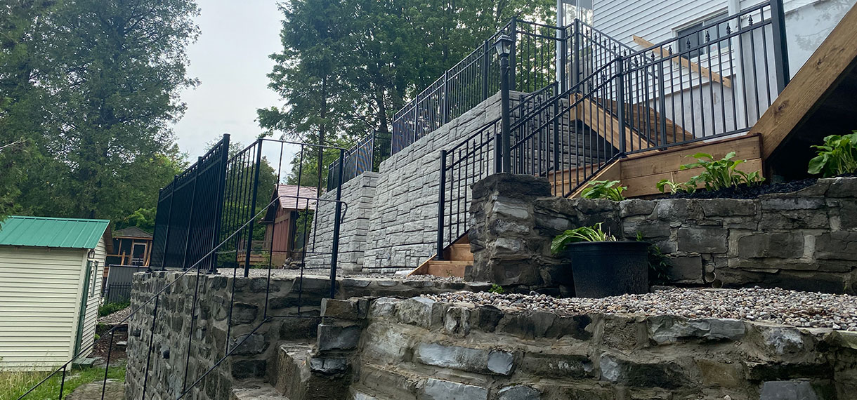 Retaining Walls Landscaping With Wooden Steps & Railings